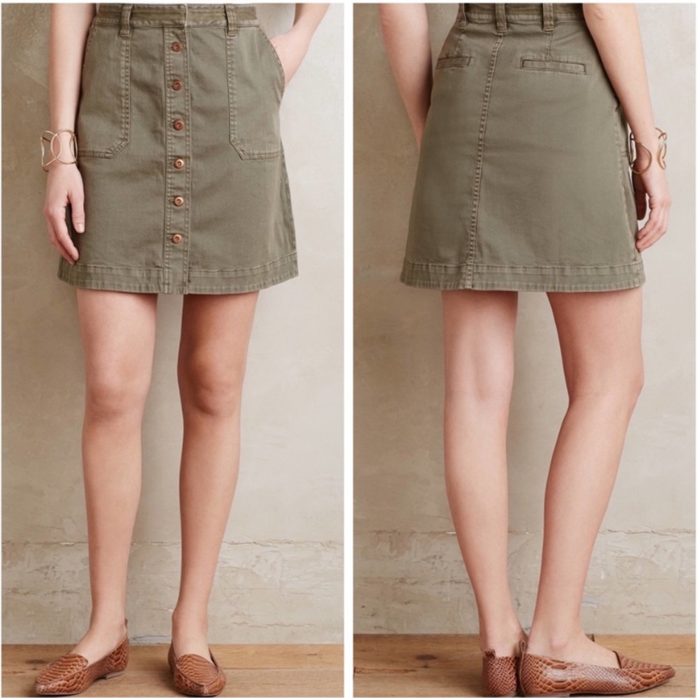 Pilcro and the Letterpress Green Chino Button Down Copper A Line Skirt 6